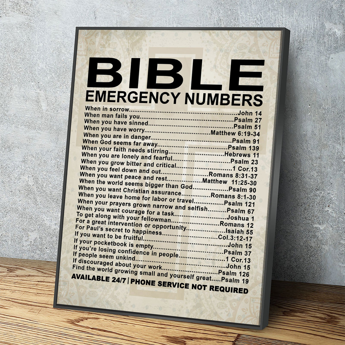 Bible Emergency Numbers Christian canvas wall art - view 1