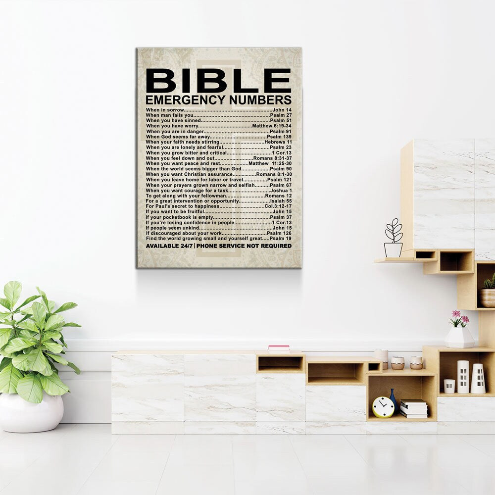 Bible Emergency Numbers Christian canvas wall art - view 2