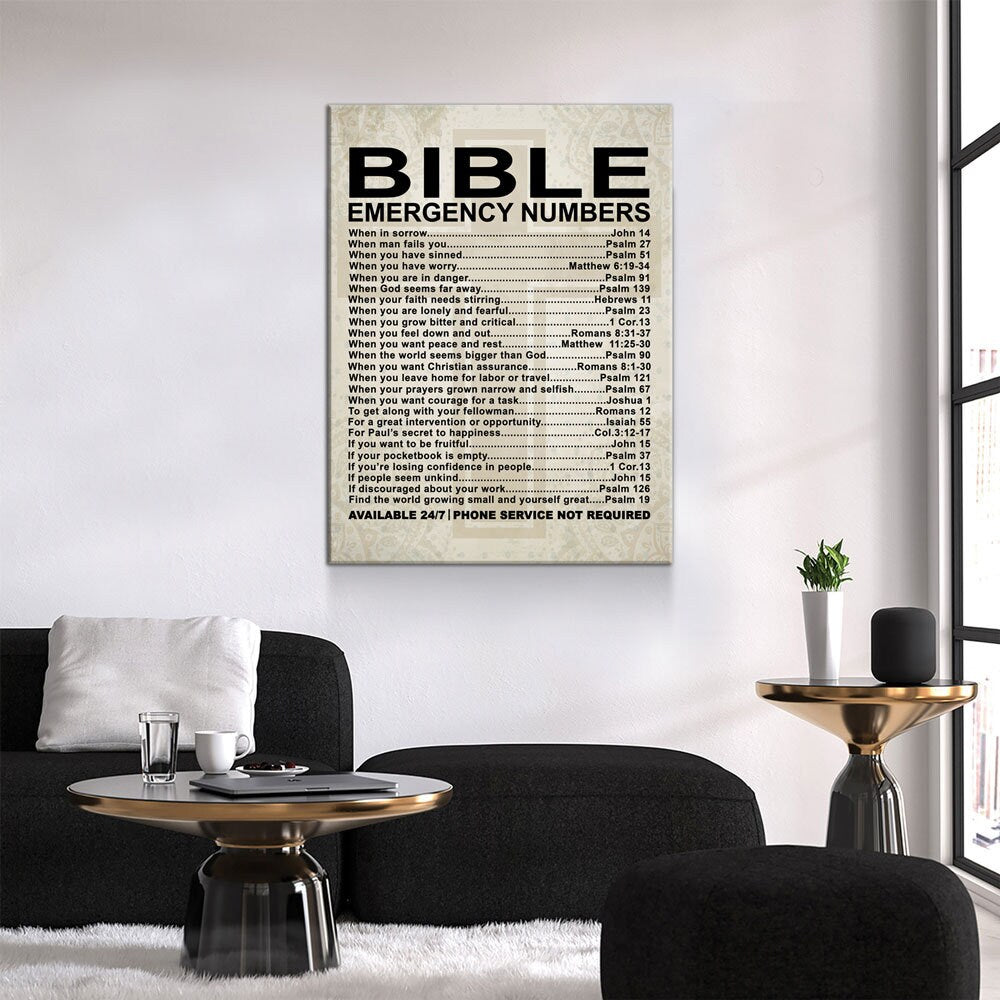 Bible Emergency Numbers Christian canvas wall art - view 5