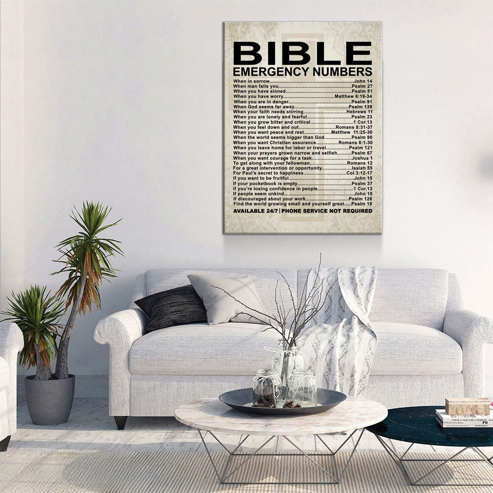 Bible Emergency Numbers Christian canvas wall art - view 6