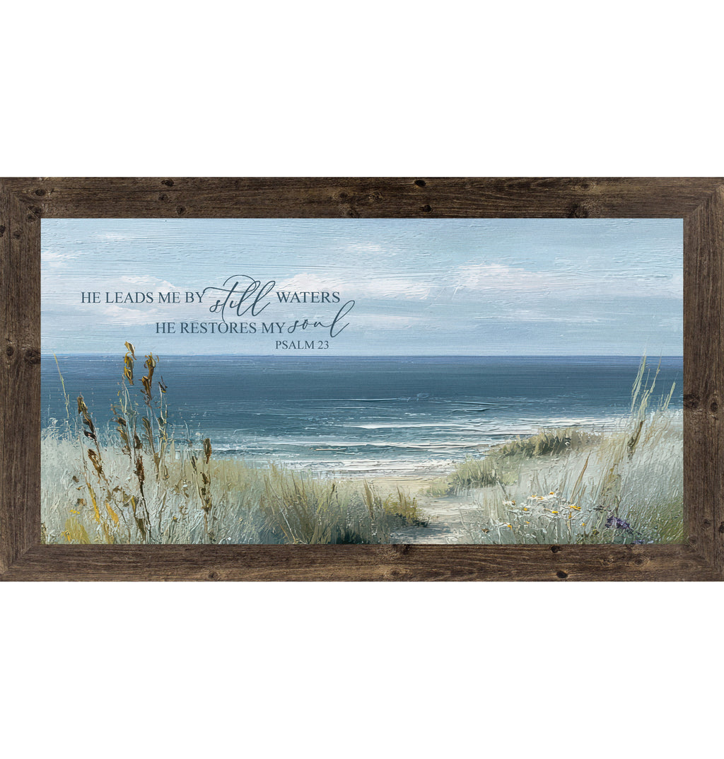 He Leads Me By Still Waters Psalm 23 coastal framed wall art - view 3