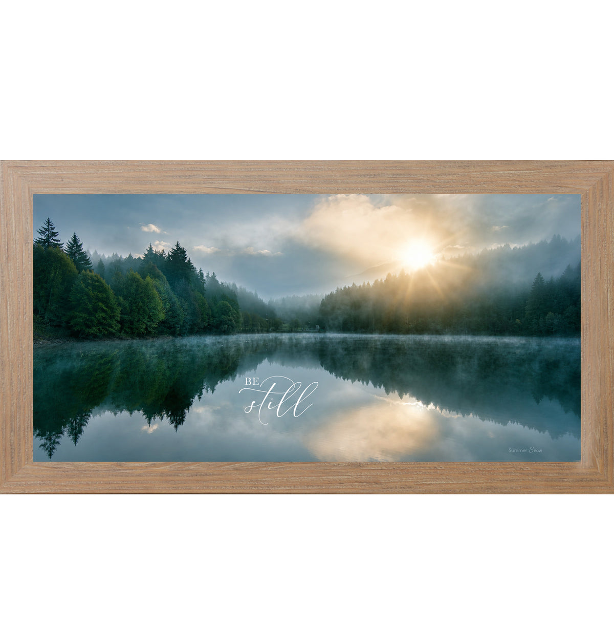 Be Still misty lake sunrise framed Christian wall art - view 5