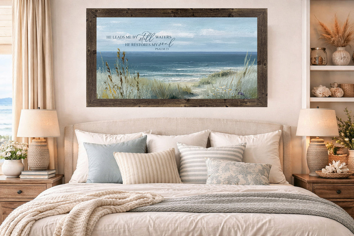 He Leads Me By Still Waters Psalm 23 coastal framed wall art - view 1