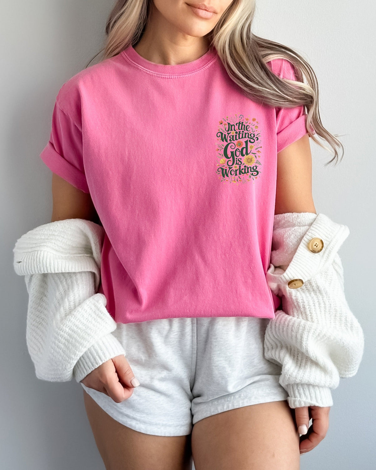 In The Waiting God Is Working floral Comfort Colors t-shirt - view 8