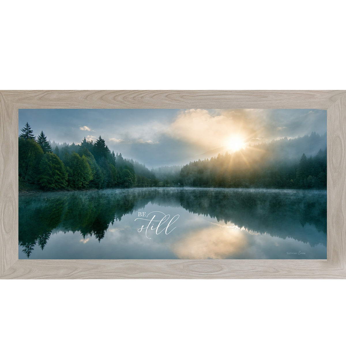 Be Still misty lake sunrise framed Christian wall art - view 4