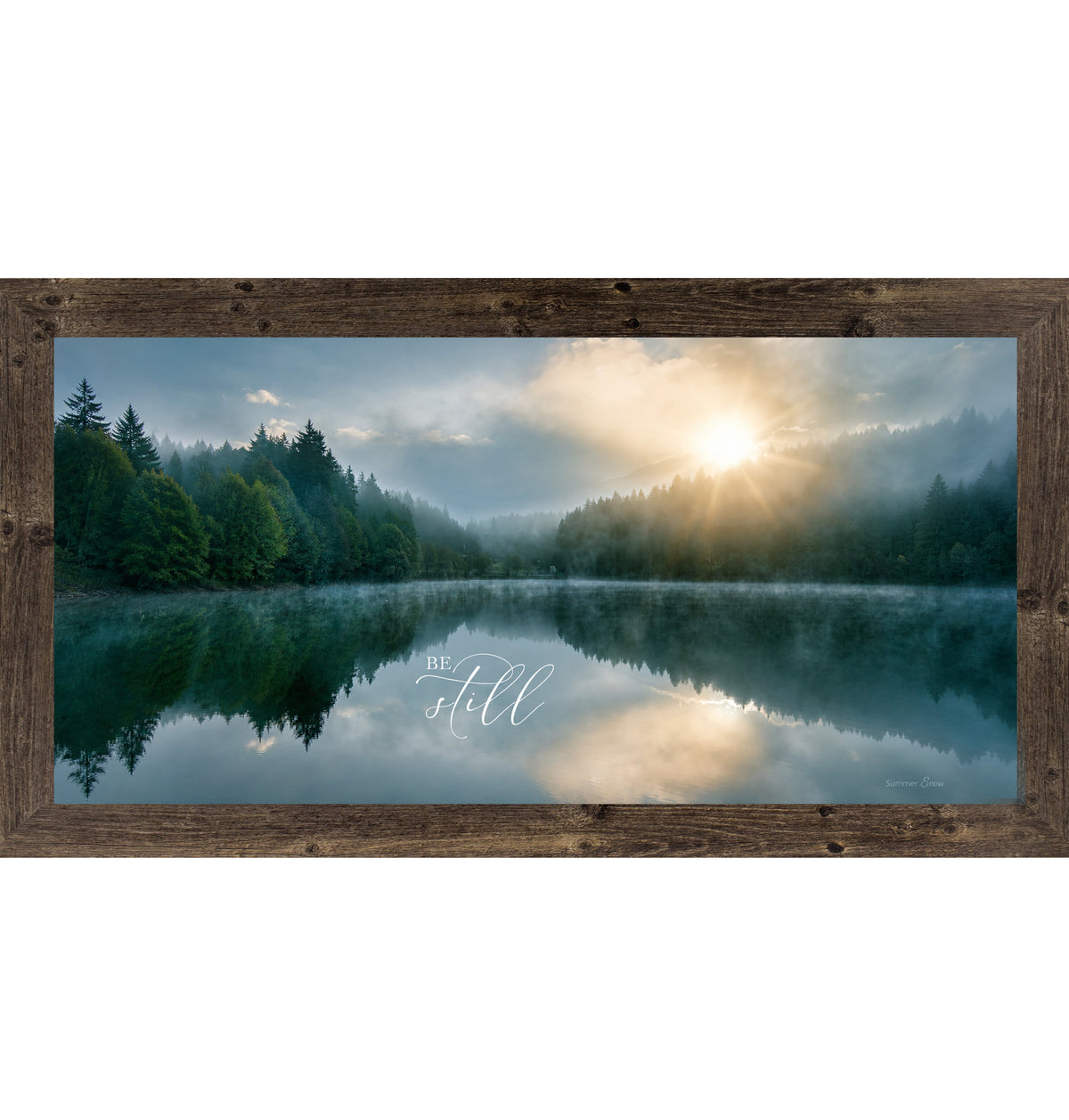 Be Still misty lake sunrise framed Christian wall art - view 8