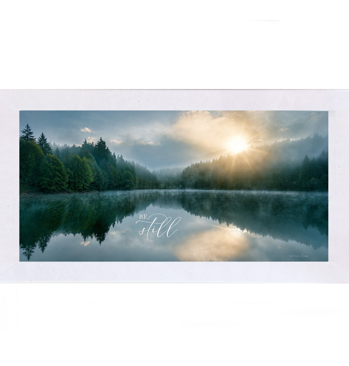 Be Still misty lake sunrise framed Christian wall art - view 7